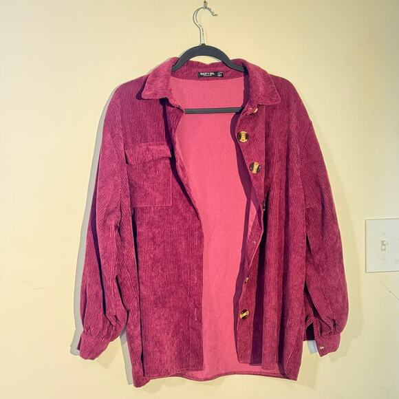 Nasty Gal Corduroy Shacket - Burgundy Oversized Button-Up Jacket - Picture 5 of 6